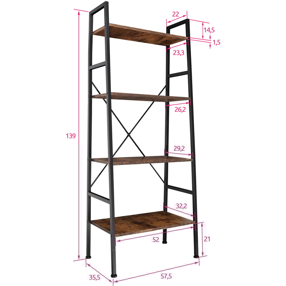 tectake Newcastle 4 Tier Dark Wood Rustic Ladder Shelf Image 9