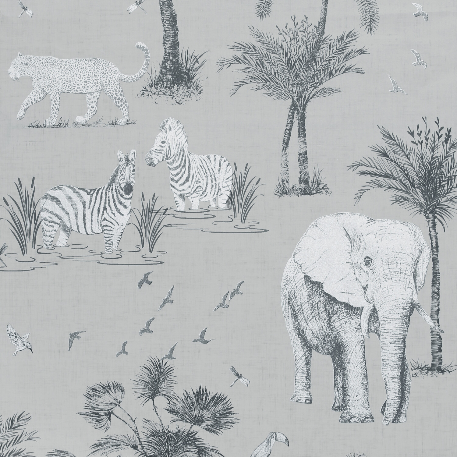 Safari Lagoon Spongeable Wallpaper - Grey Image 1