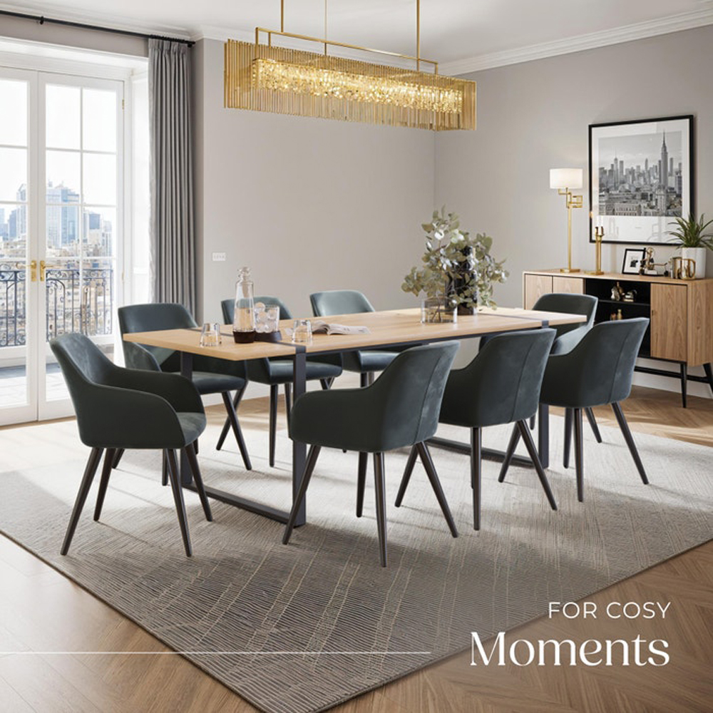 tectake Marilyn Set of 8 Grey and Black Velvet Padded Dining Chair Image 7