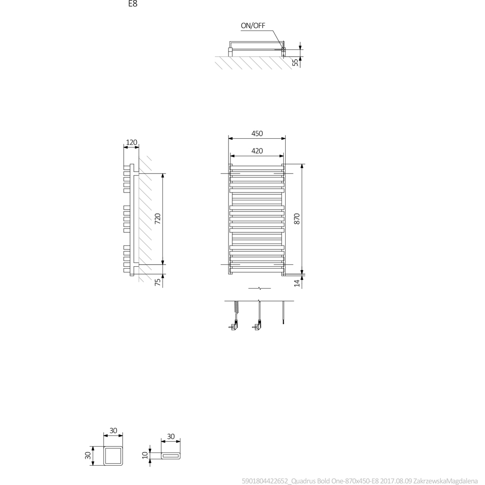 Terma Quadrus Bold One 2046BTU Metallic Black Electric Towel Rail 870 x 450mm Image 7