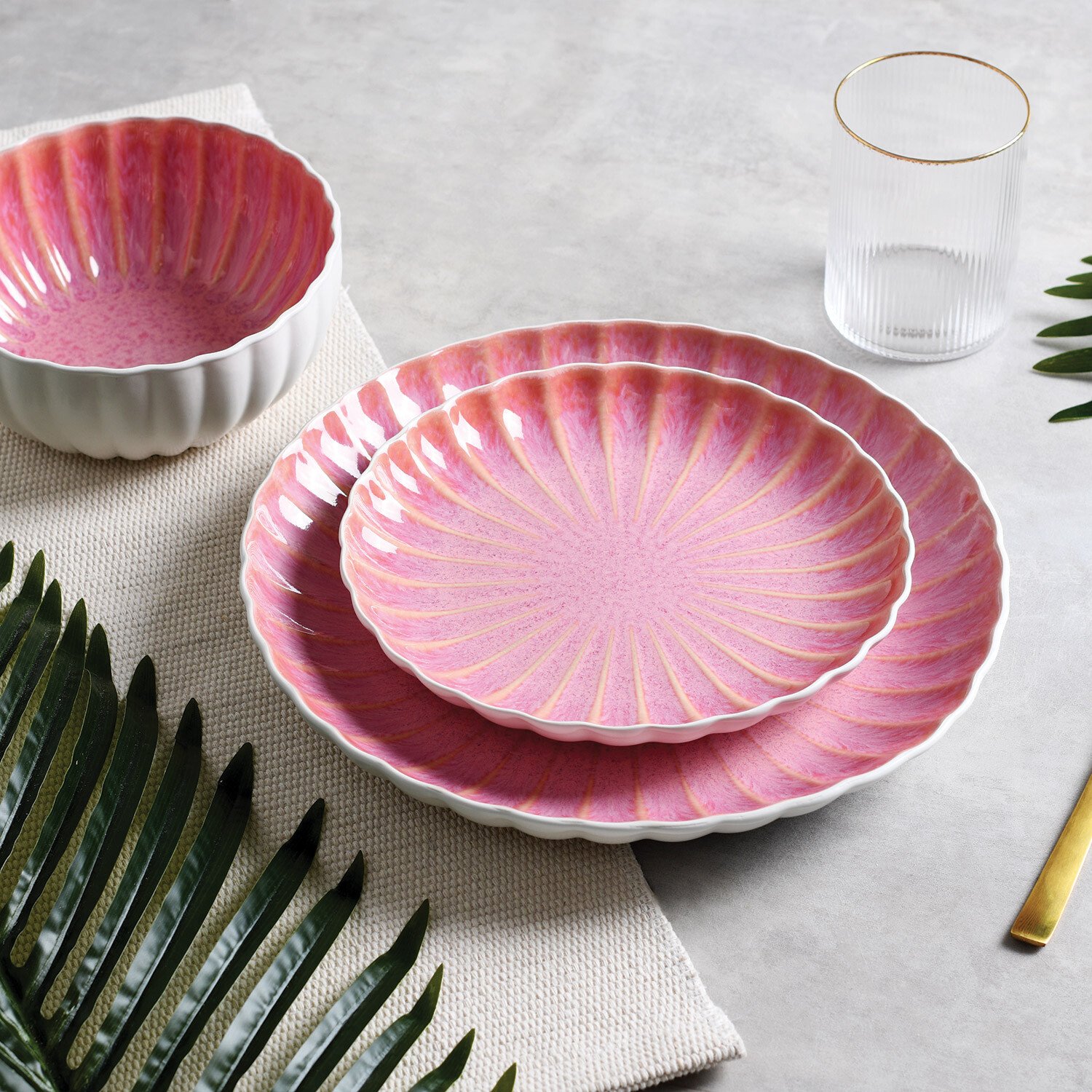 12 Piece Pink Reactive Glaze Dinner Set Pink Image 3