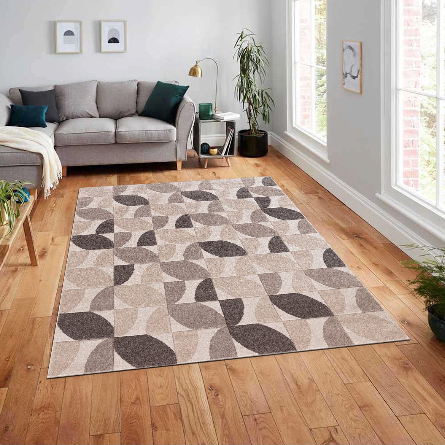 Vera Leaf Pattern Rug - Neutral / 120cm Image 2