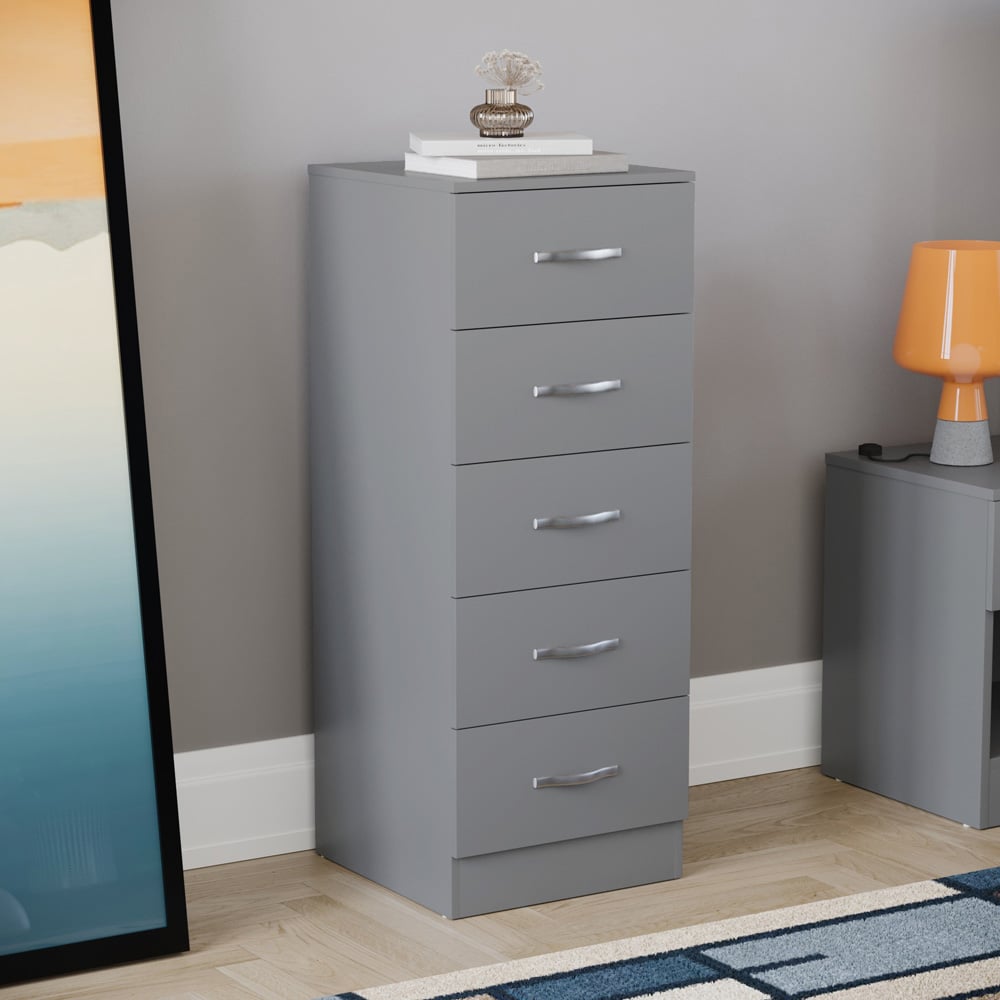 Vida Designs Riano 5 Drawer Grey Narrow Chest of Drawers Image 8