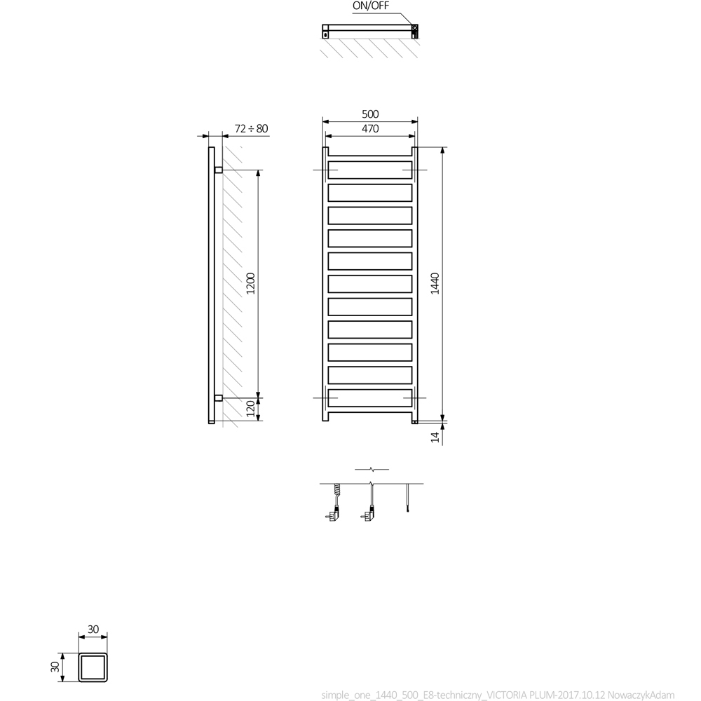 Terma Simple One Heban Black Electric Towel Rail 1440 x 500mm Image 7
