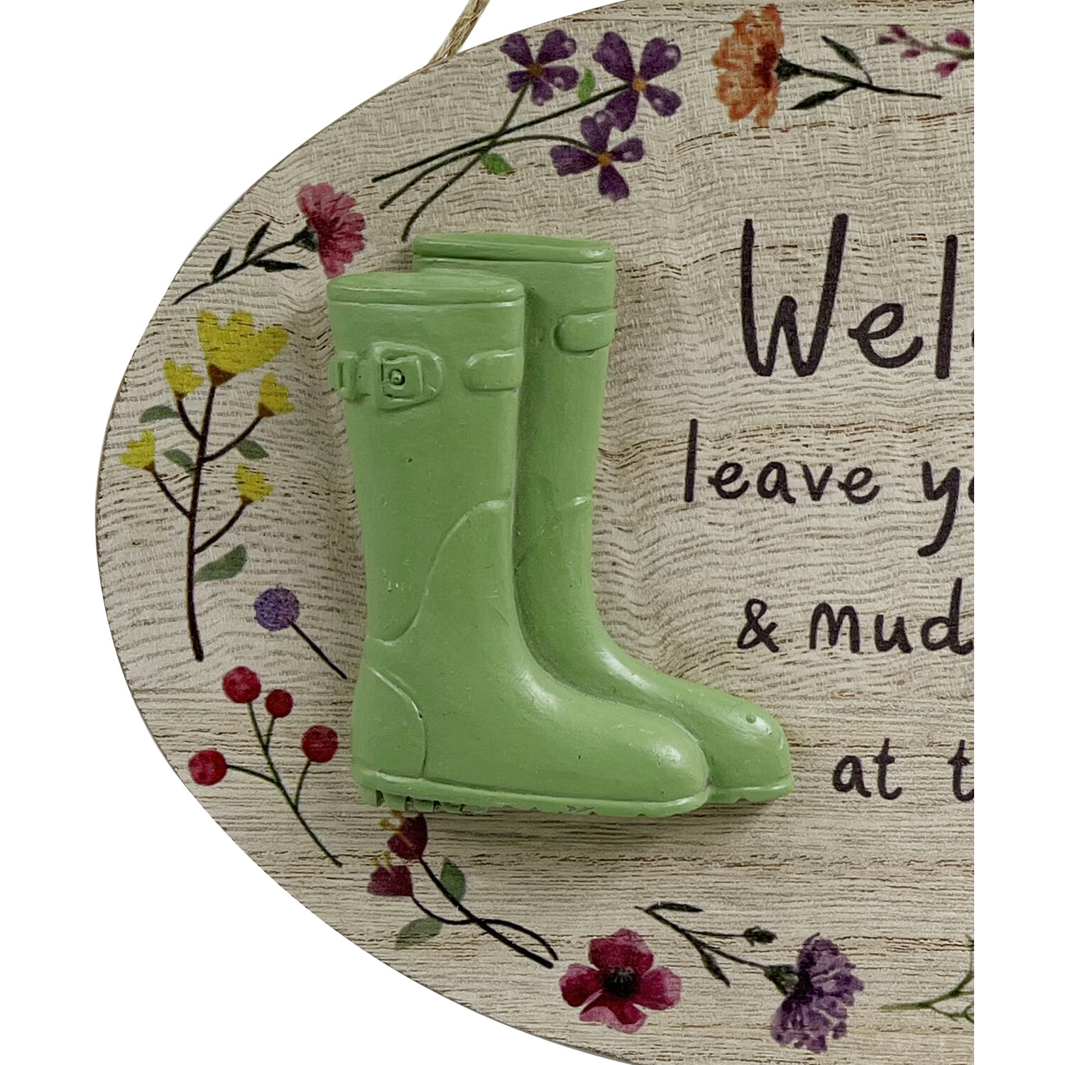 Welcome Muddy Boots Hanging Plaque - Natural Image 2