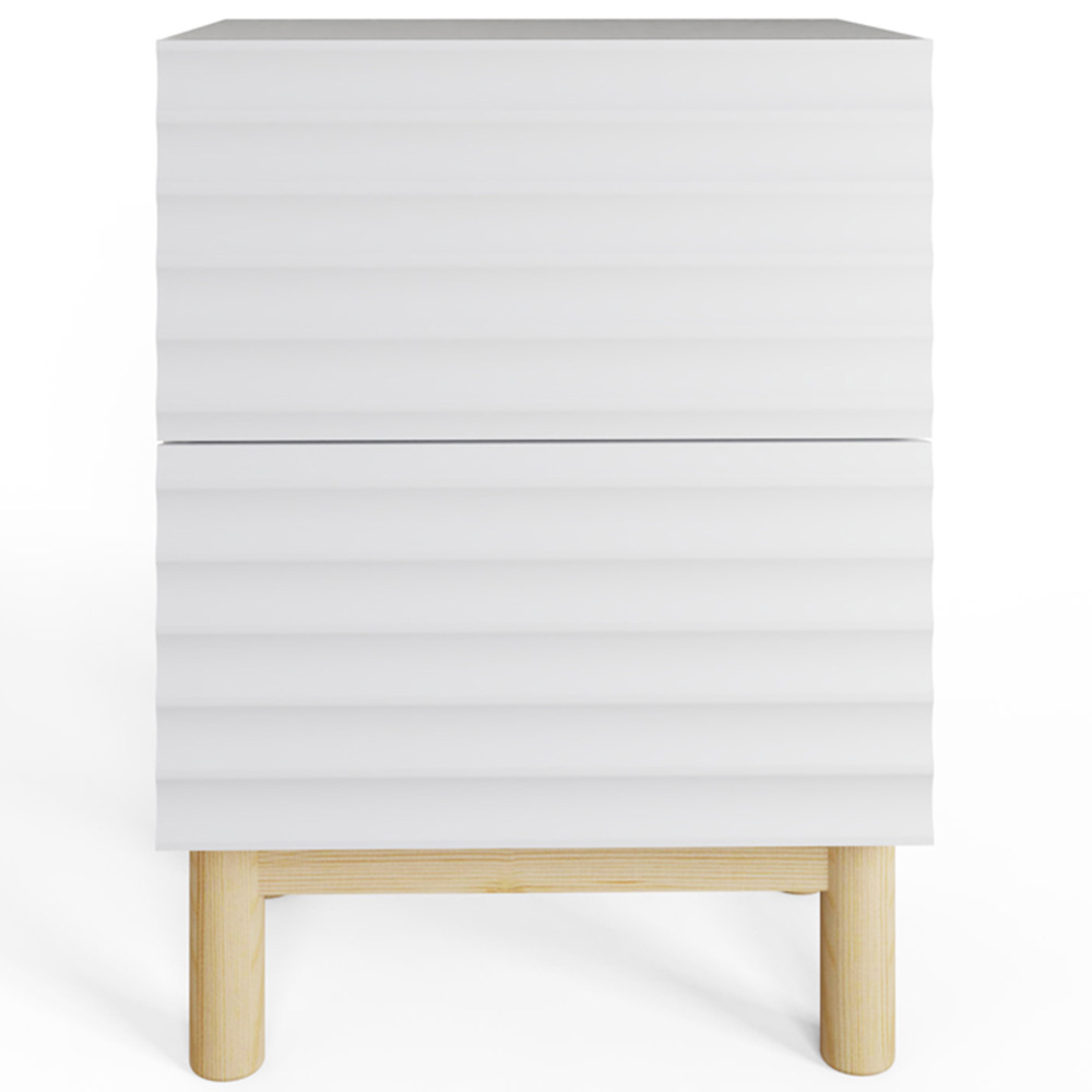 GFW Karla 2 Drawer White Ribbed Bedside Table Image 3