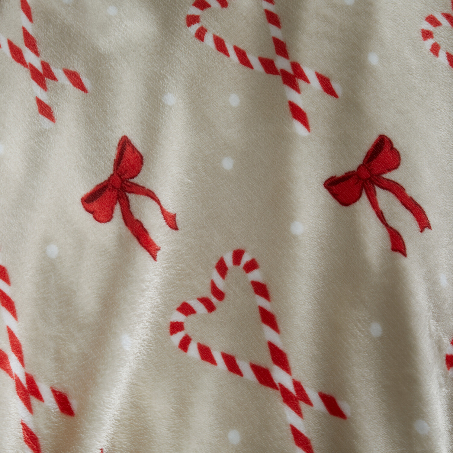 Candy Cane Hearts Fleece Duvet Set Beige and Red Double Image 3