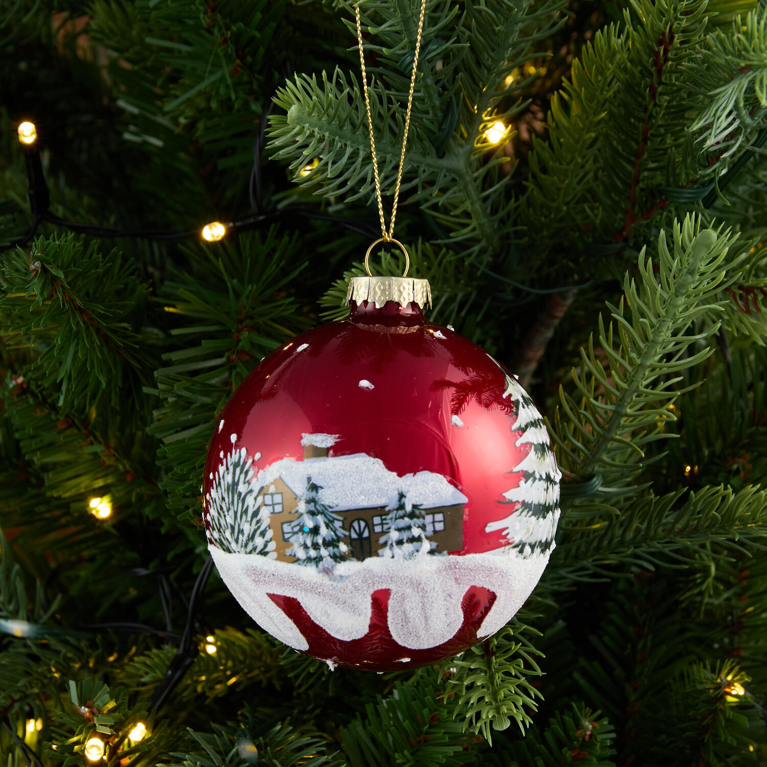 Ruby Winter Scene Glass Bauble Red Image 3