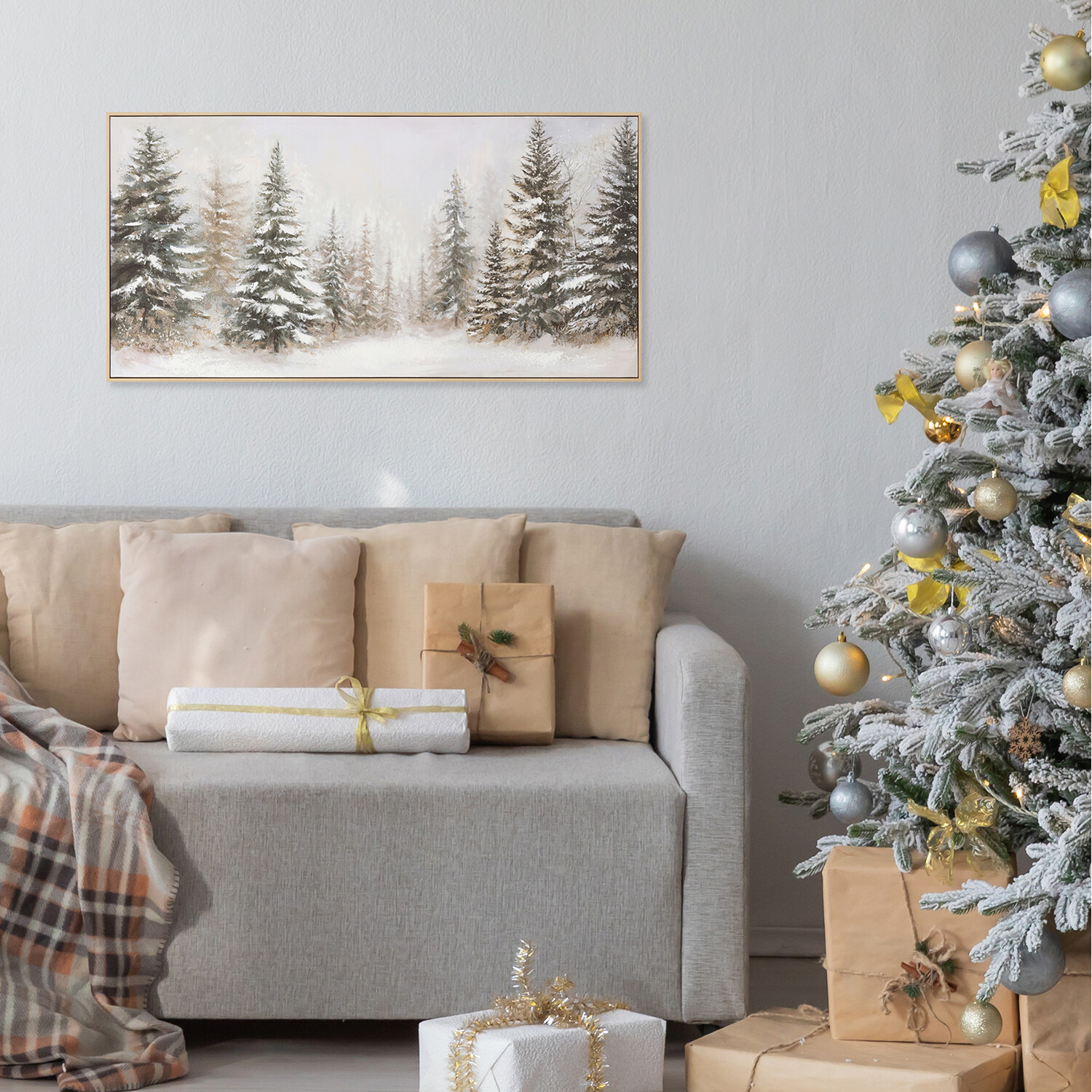 Snowy Tree Embellished Framed Canvas White Image 5