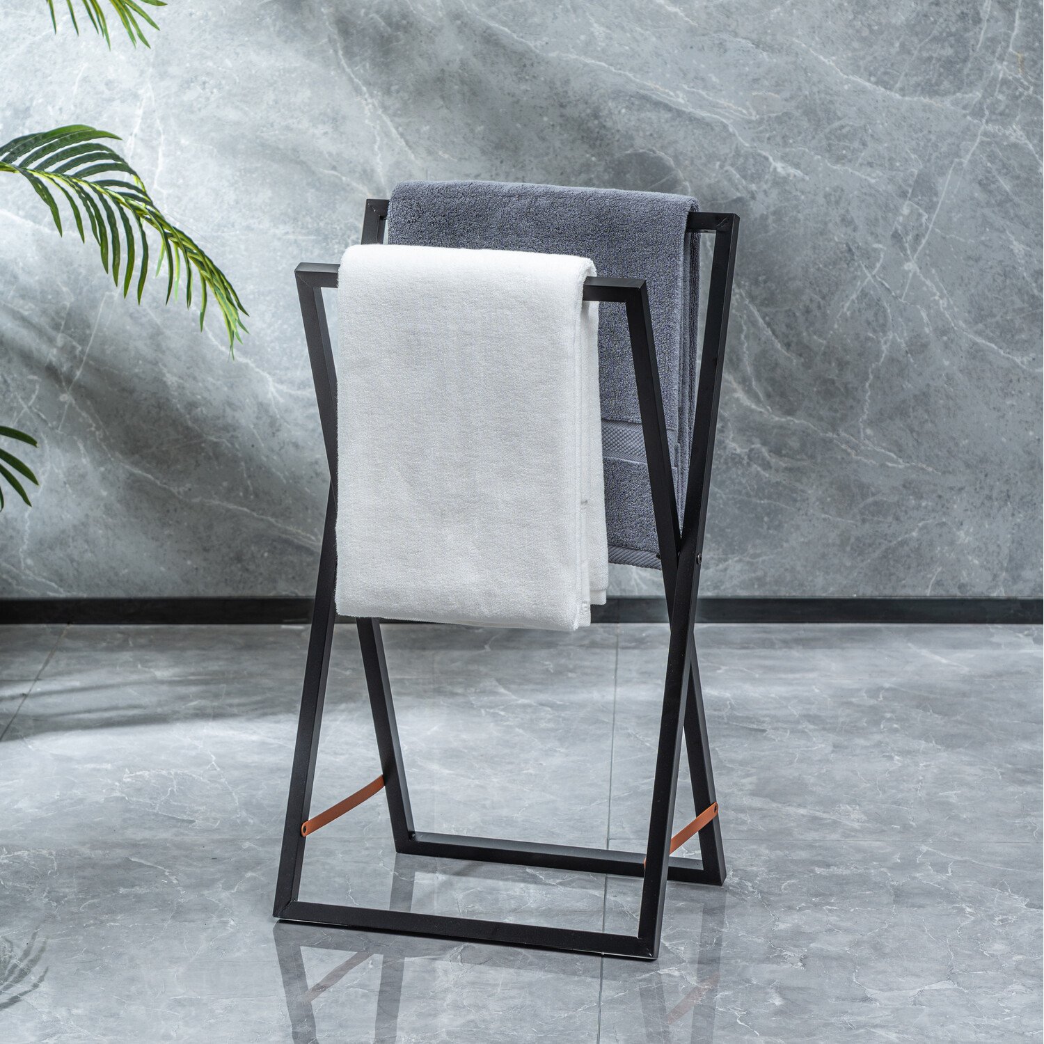 Foldable Rectangle Towel Rack - Black Image 2
