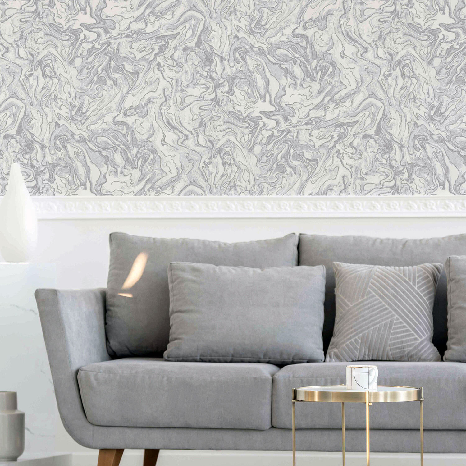 Liquid Marbled Wallpaper - Grey Image 4