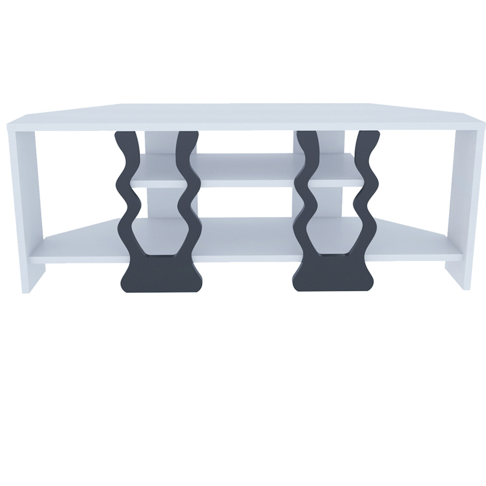 Decorotika Firal 2 Shelf White and Black Corner TV Unit Image 2