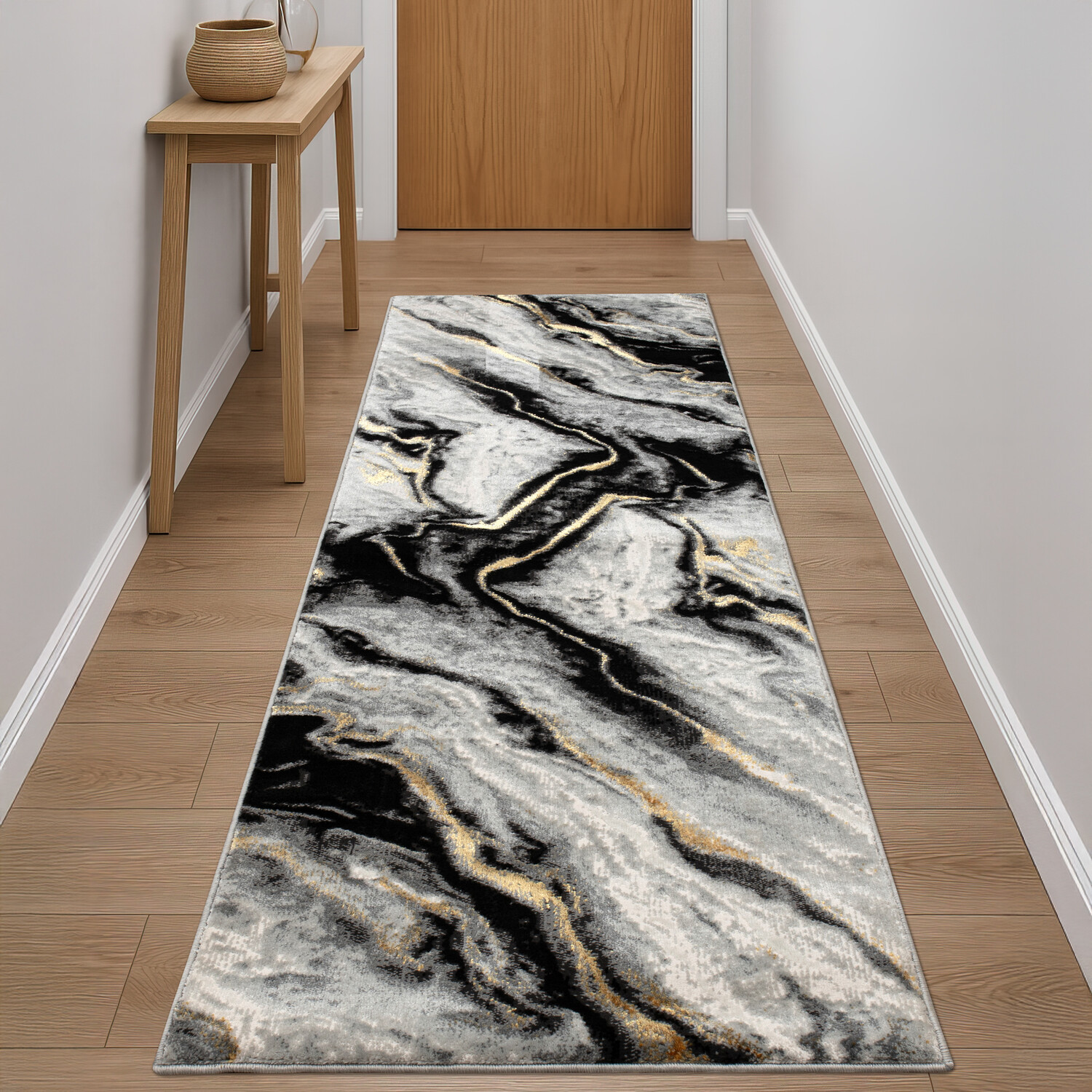 Sunset Mono Marble Runner Black Image 2