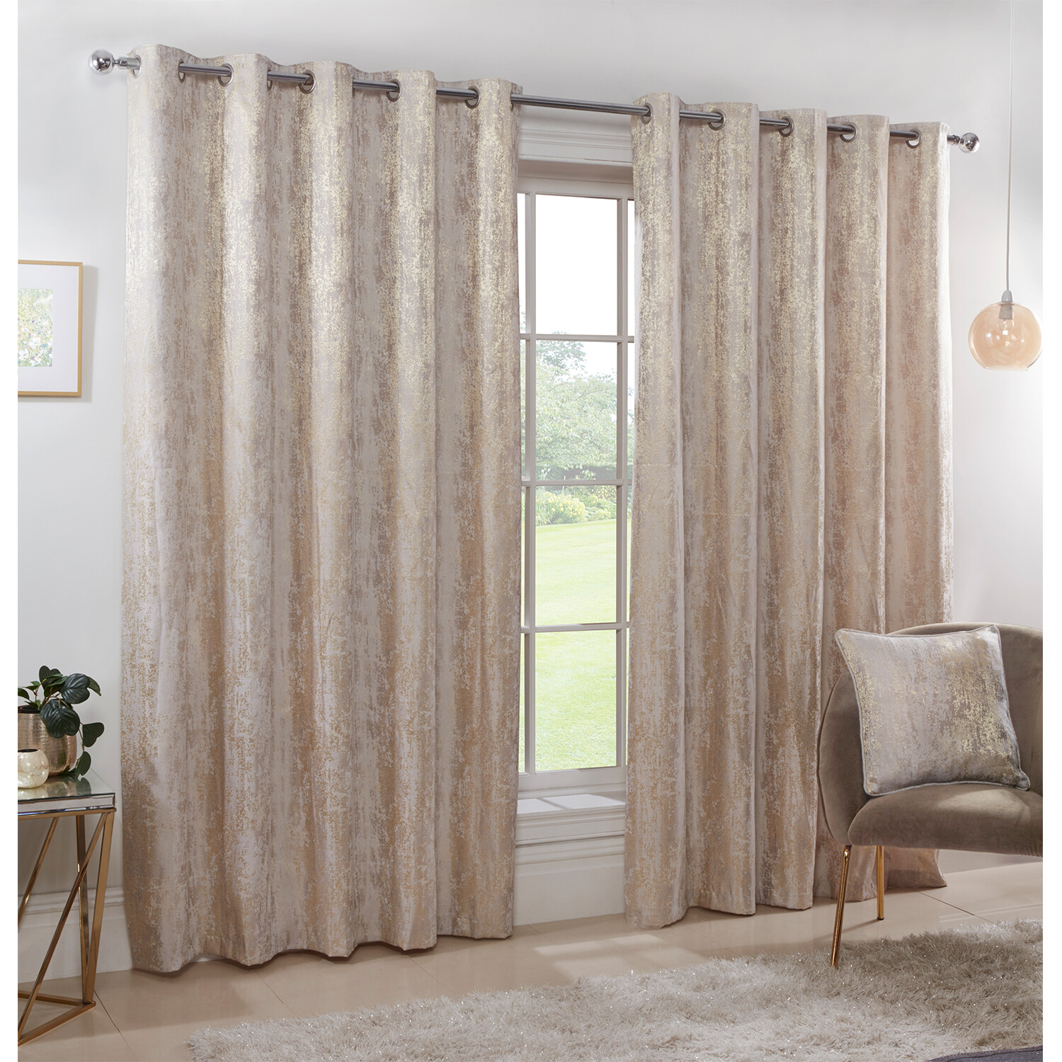 Divante Agadir Champagne Jacquard Eyelet Curtains 229 x 229cm Image 2
