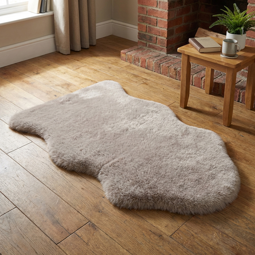 Luxury Faux Fox Fur Rug - Pebble | Homebase