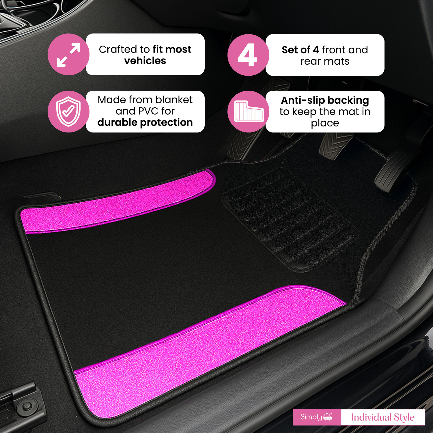 Pack of 4 Simply Auto Pink Bling Carpet MatsPink Image 4
