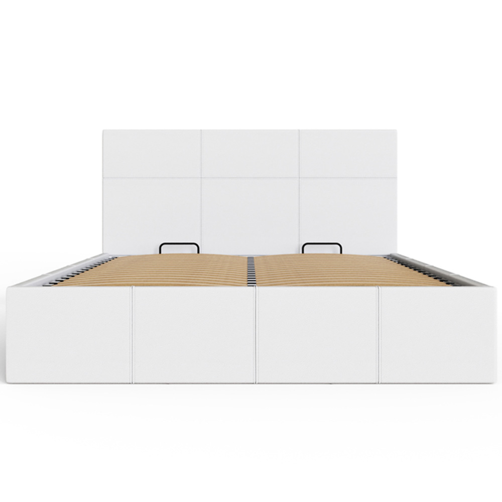 GFW King Size White Faux Leather Side Lift Ottoman Bed with Bonnell Mattress Image 3