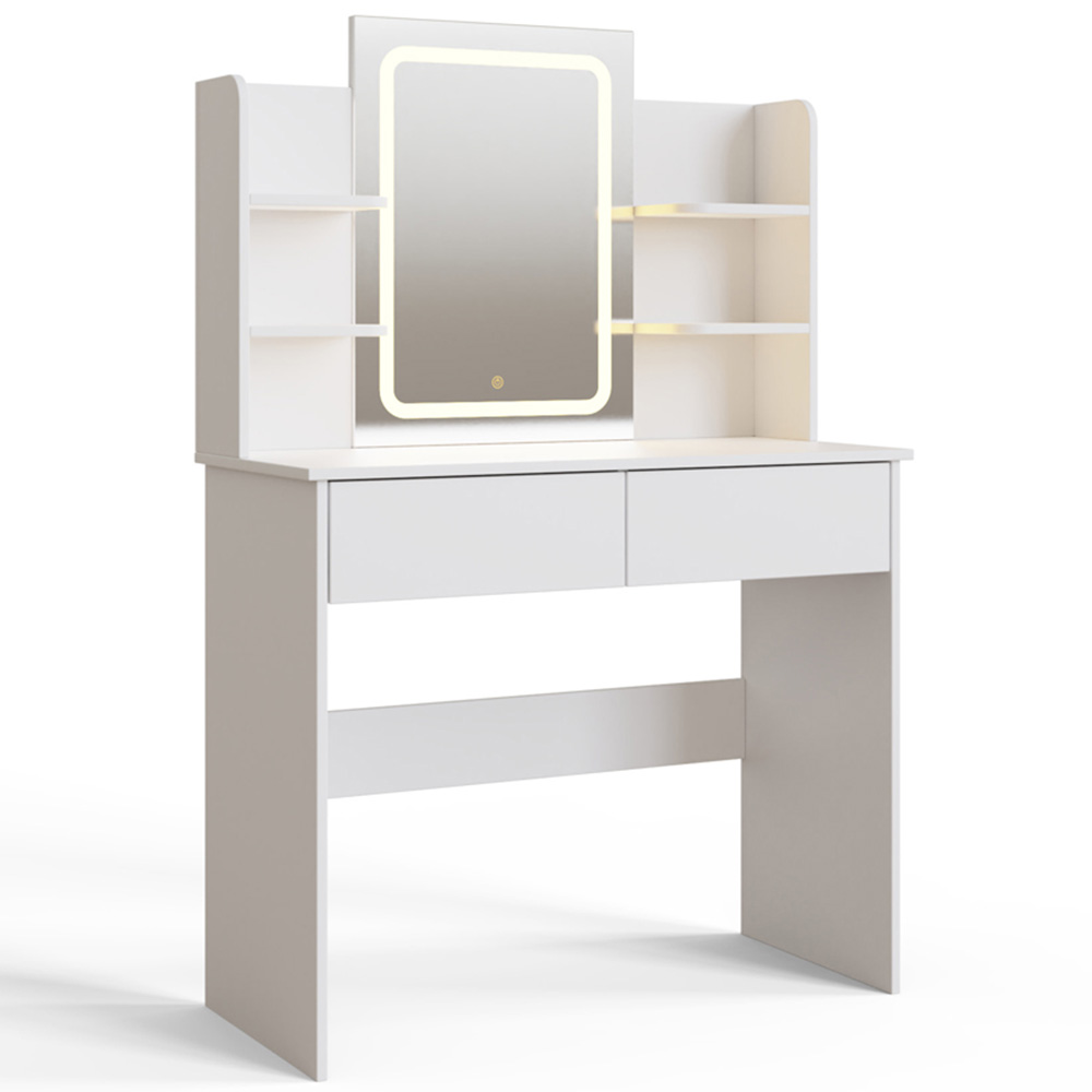 GFW Sadie 2 Drawer 4 Shelf White Dressing Table with LED Mirror Image 4