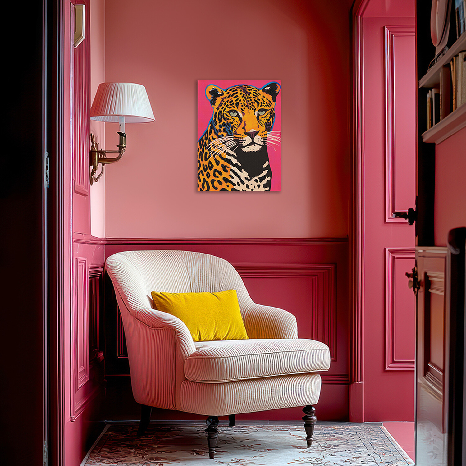 Vivid Feline Hand Painted Canvas Image 2