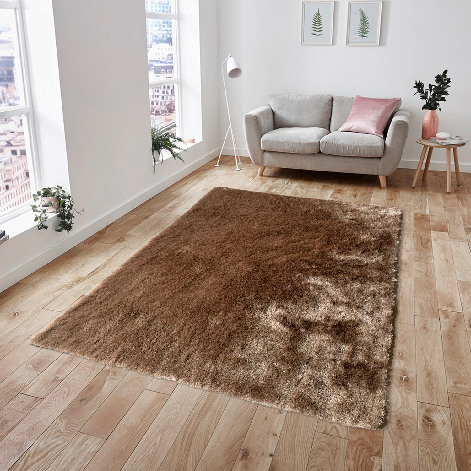 Taupe Silky Shaggy Rug 170 x 120cm Image 2