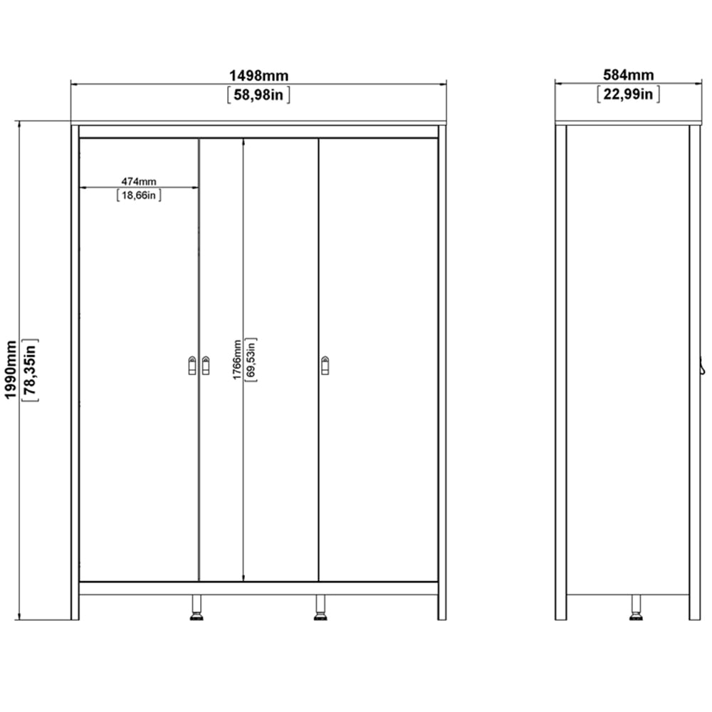 Florence Barcelona 3 Door White Wardrobe Image 8