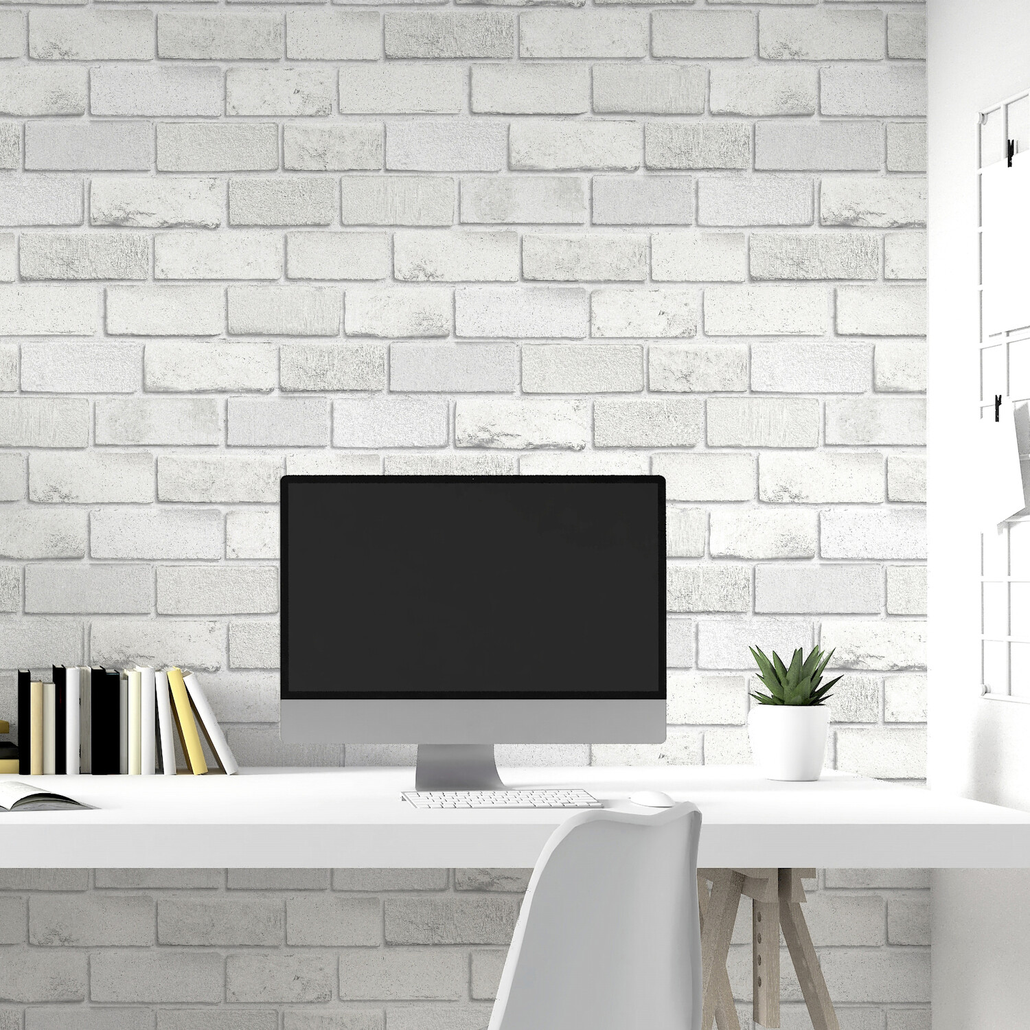 Diamond Textured Brick Wallpaper - White Image 7