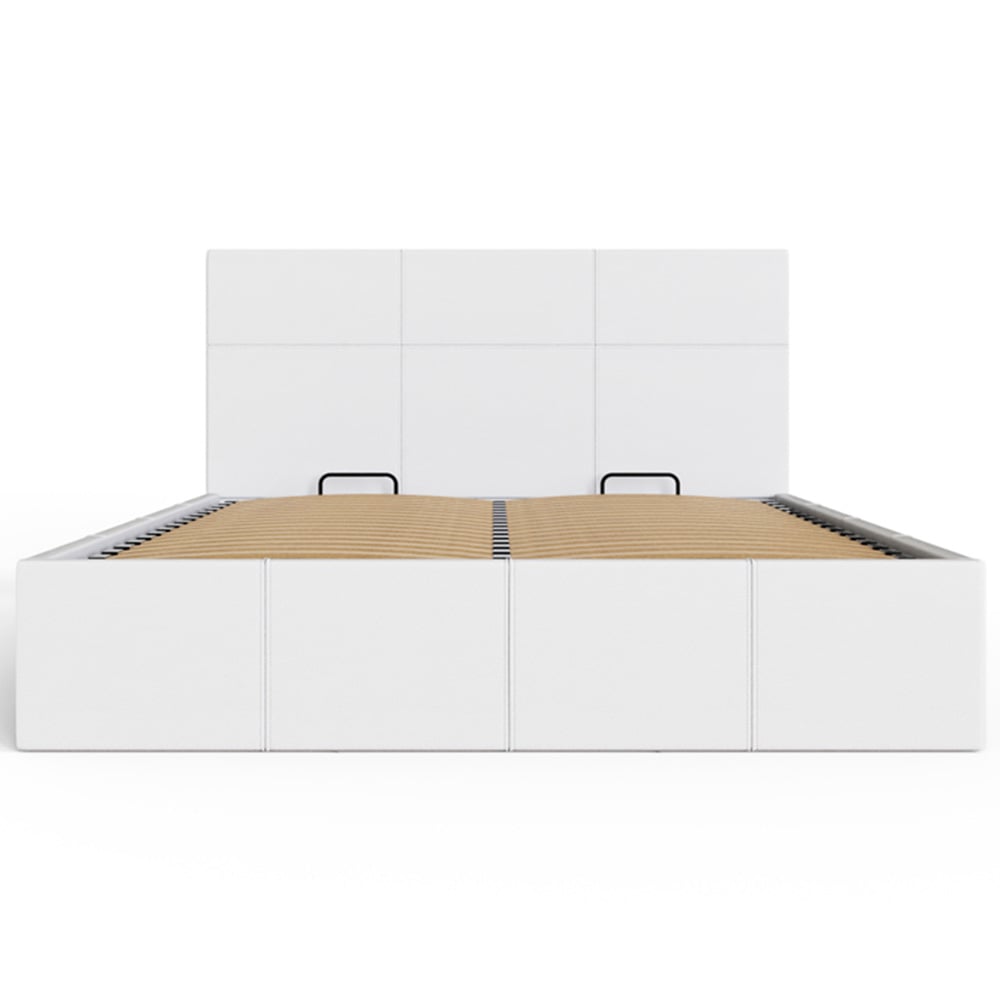 GFW Double White Faux Leather Side Lift Ottoman Bed with Bonnell Mattress Image 4