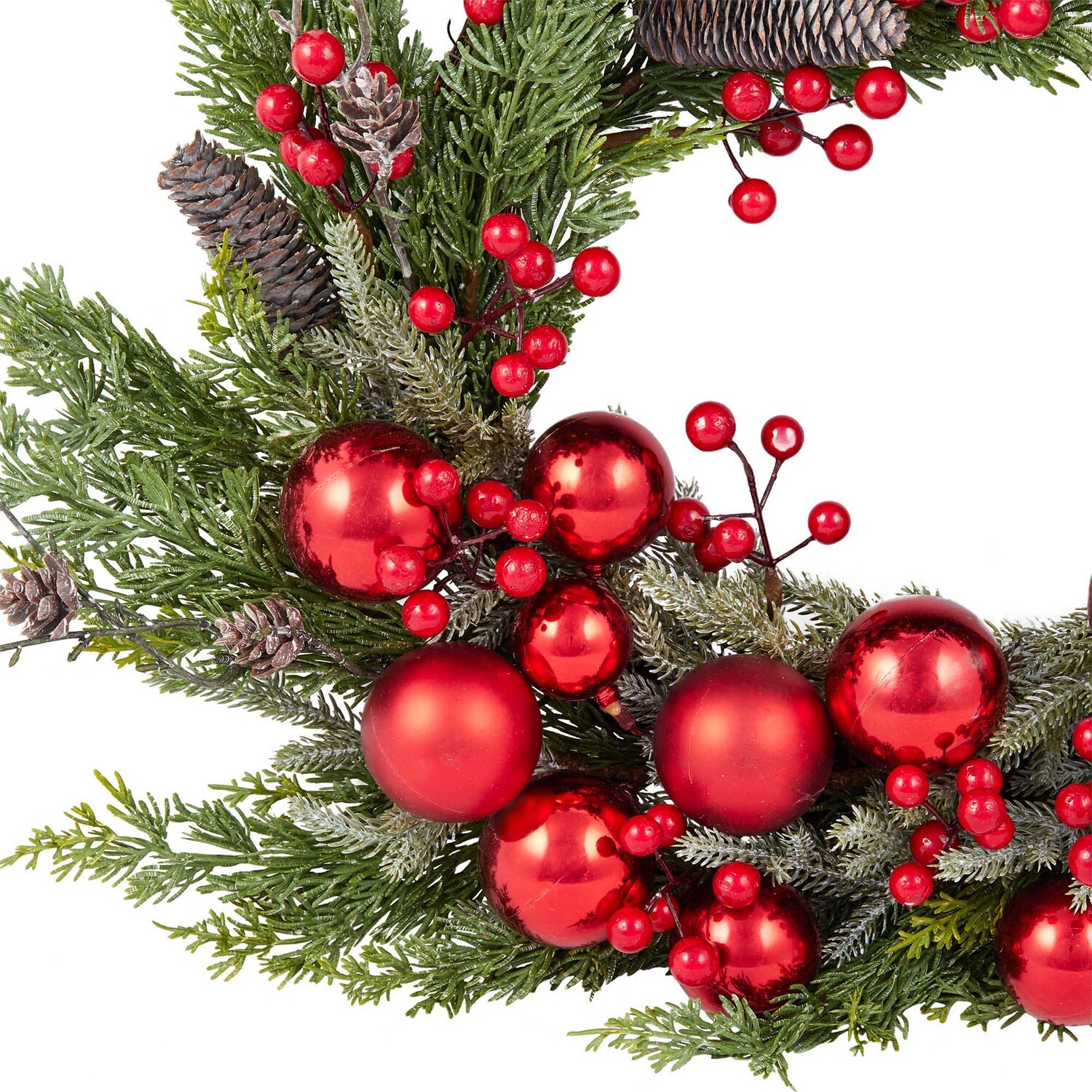 Sweeping Bauble and Red Berry Wreath - Green & Red Image 2