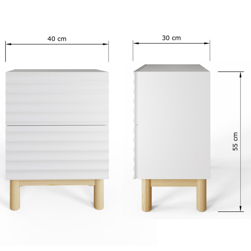 GFW Karla 2 Drawer White Ribbed Bedside Table 2 Pack Image 9