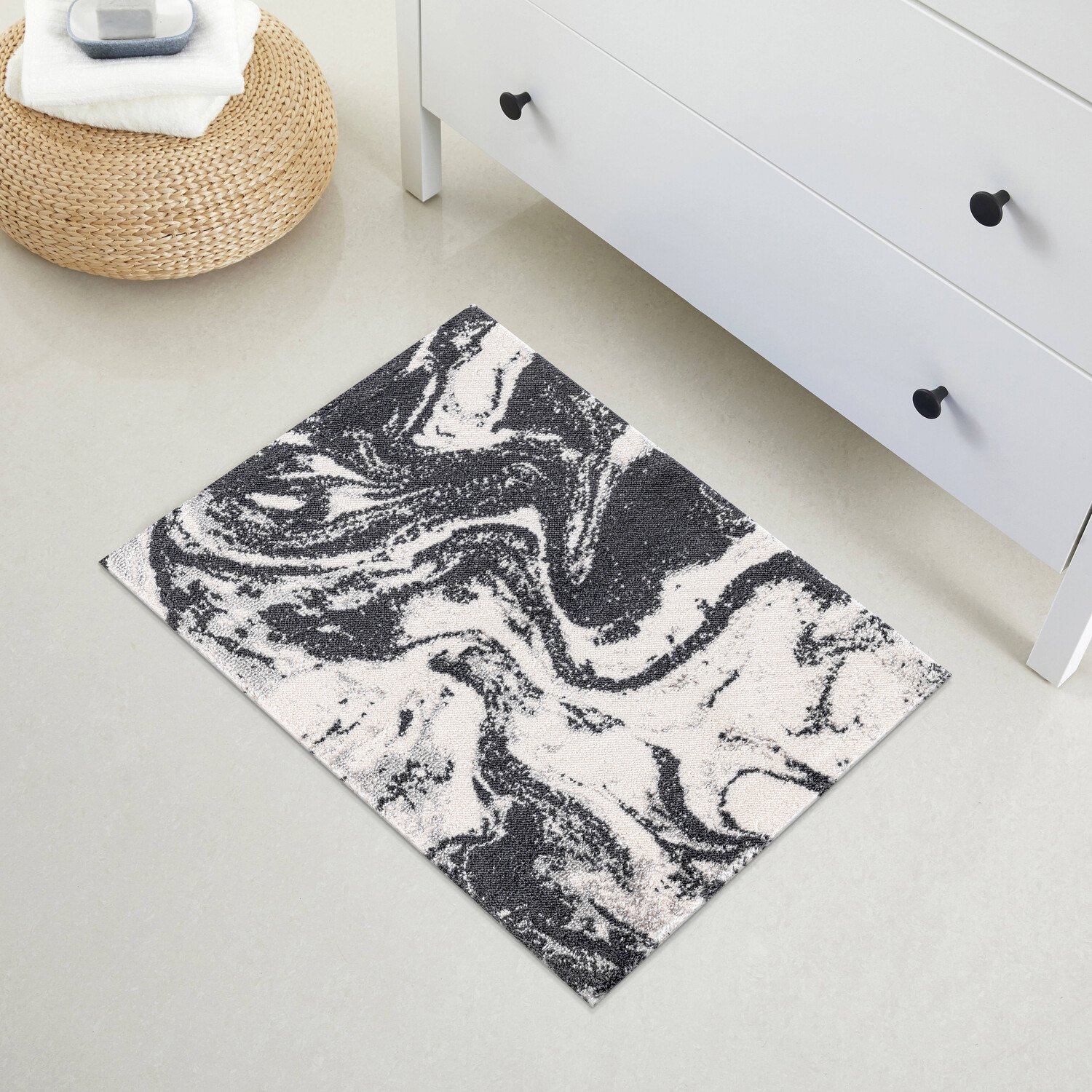Nova Marble Silver Grey Bath Mat - Silver Grey and White Image 3