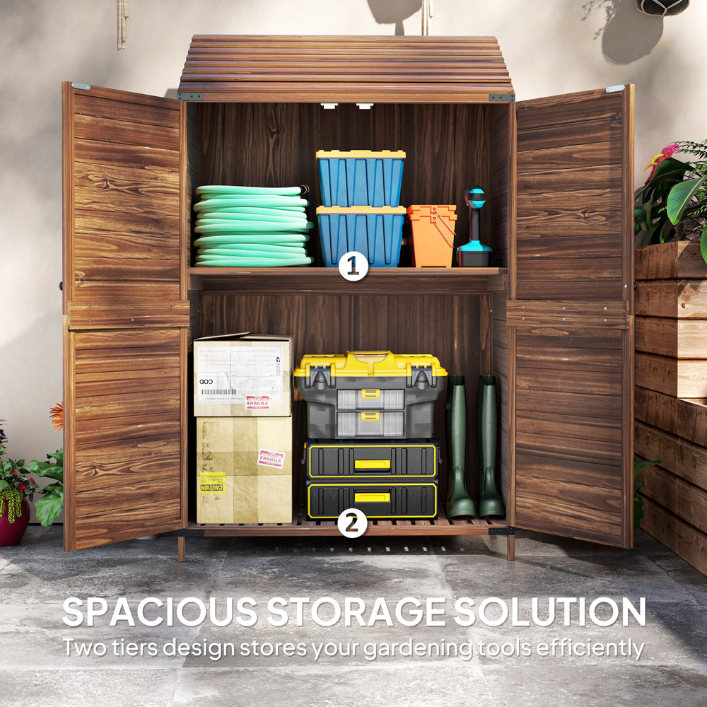 Outsunny 3.3 x 1.7ft Mixed Brown Wooden Garden Storage Shed with Double Doors and Shelves Image 8