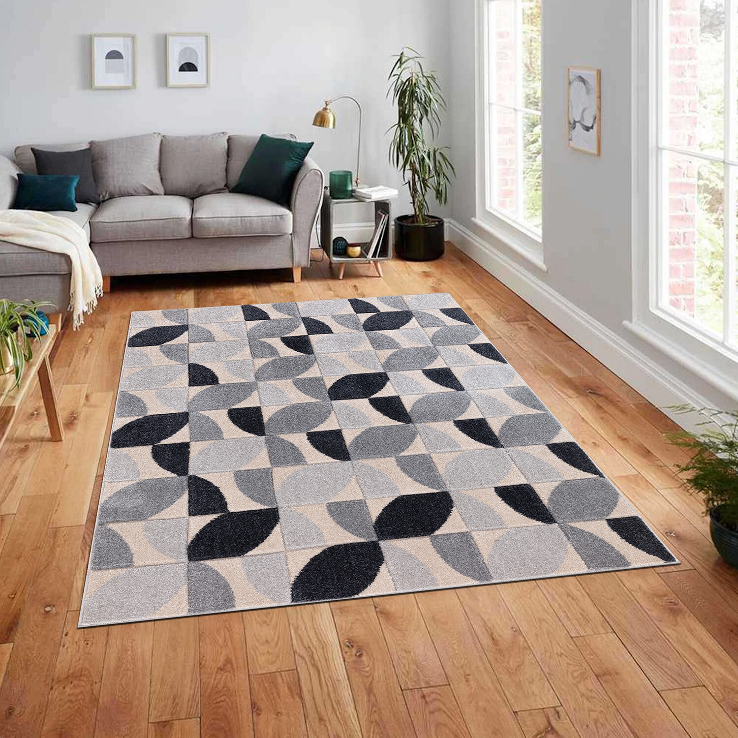 Vera Leaf Pattern Rug - Grey / 120cm Image 2