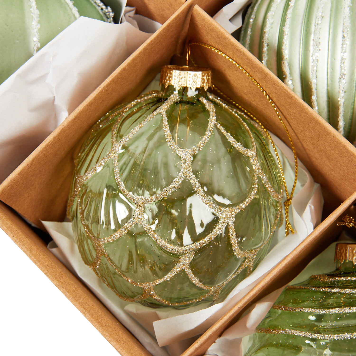 Set Of 6 Mistetoe Cottage Baubles - Green Image 4