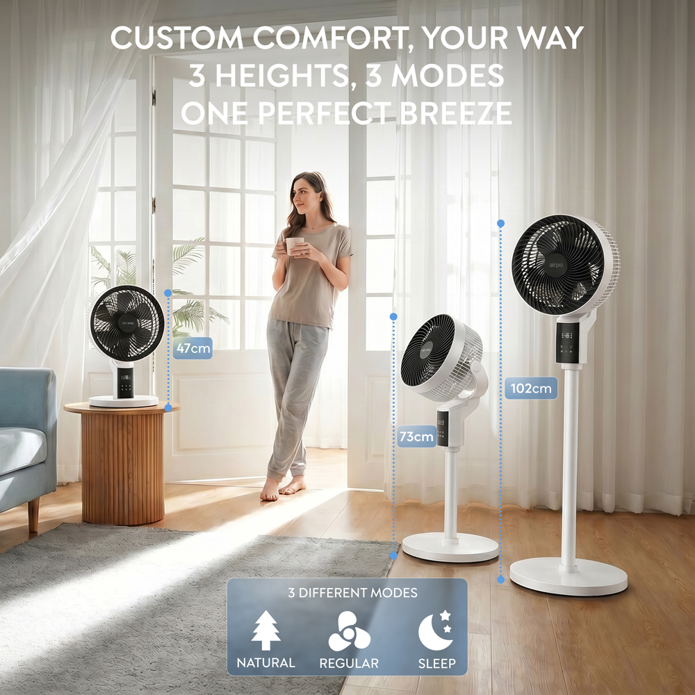 Air Pro White Black SmartVoice 3D Oscillating Height Adjustable Pedestal Fan with Remote 12 inch Image 9
