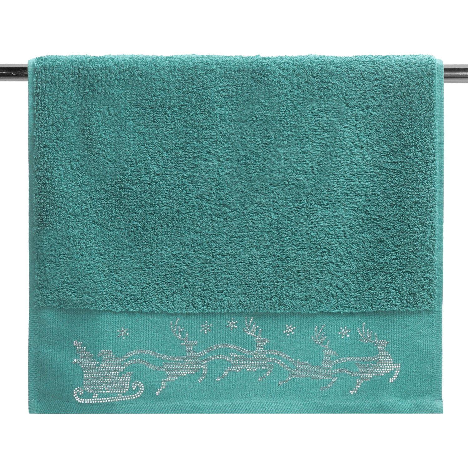 Diamante Sleigh and Reindeer Hand Towel Blue Image 3