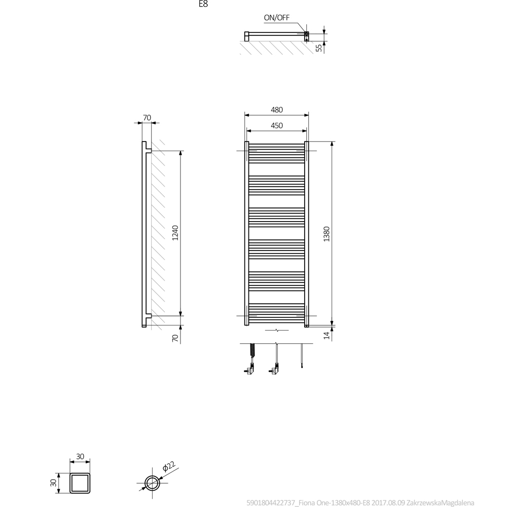 Terma Fiona One 2046BTU Sparkling Gravel Taupe Electric Tower Rail 1380 x 480mm Image 7