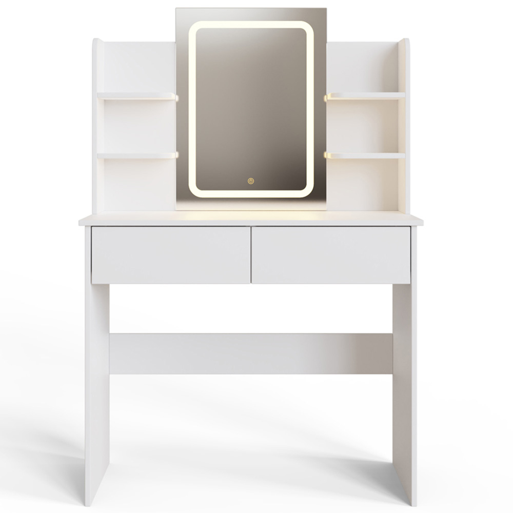 GFW Sadie 2 Drawer 4 Shelf White Dressing Table with LED Mirror Image 7