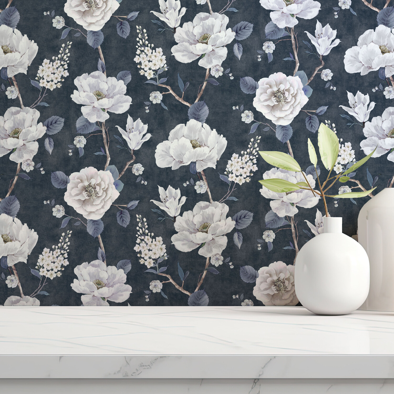 Ashley Floral Wallpaper - Navy Image 4