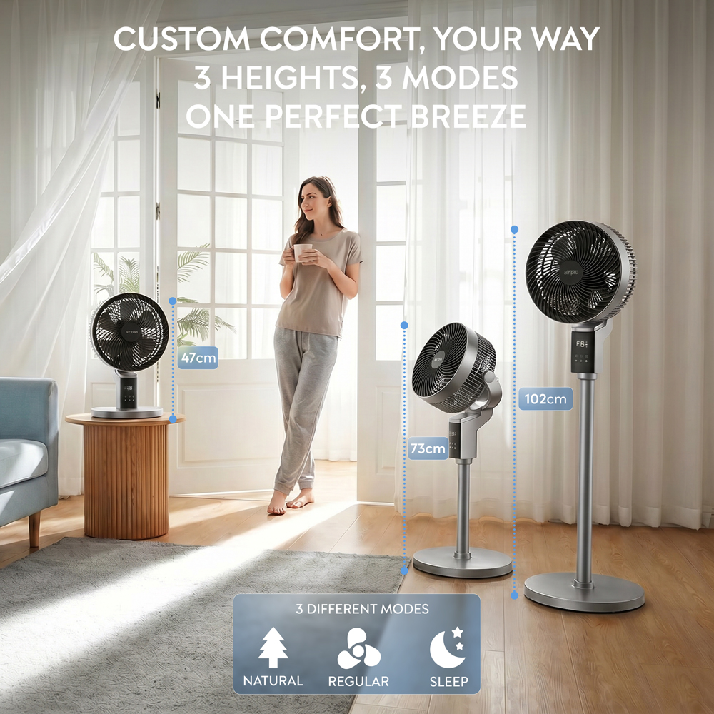 Air Pro Grey SmartVoice 3D Oscillating Height Adjustable Pedestal Fan with Remote 12 inch Image 9