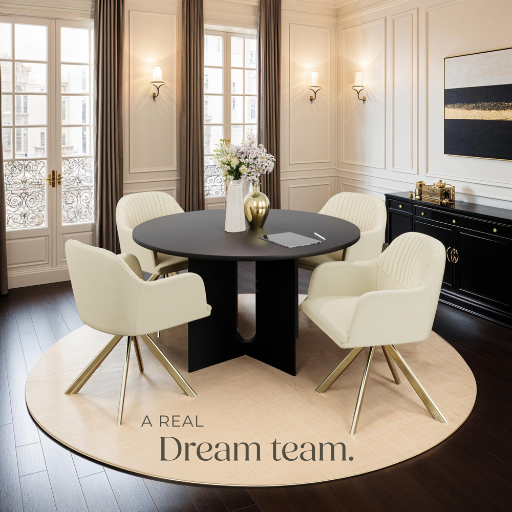 tectake Lona Set of 4 Cream and Gold Velvet Fabric Accent Chair Image 3