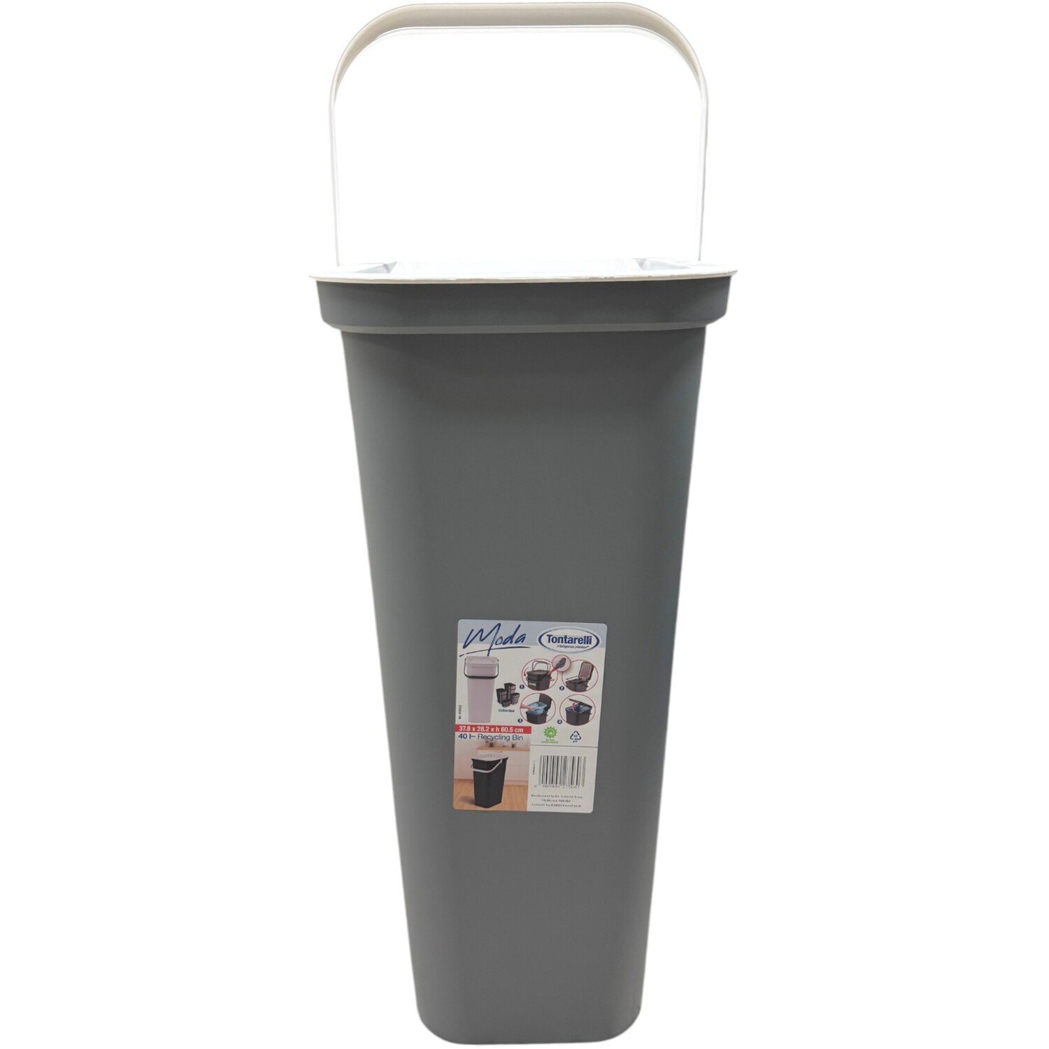 Moda Recycling Bin with Handle - Cool Grey and White Image