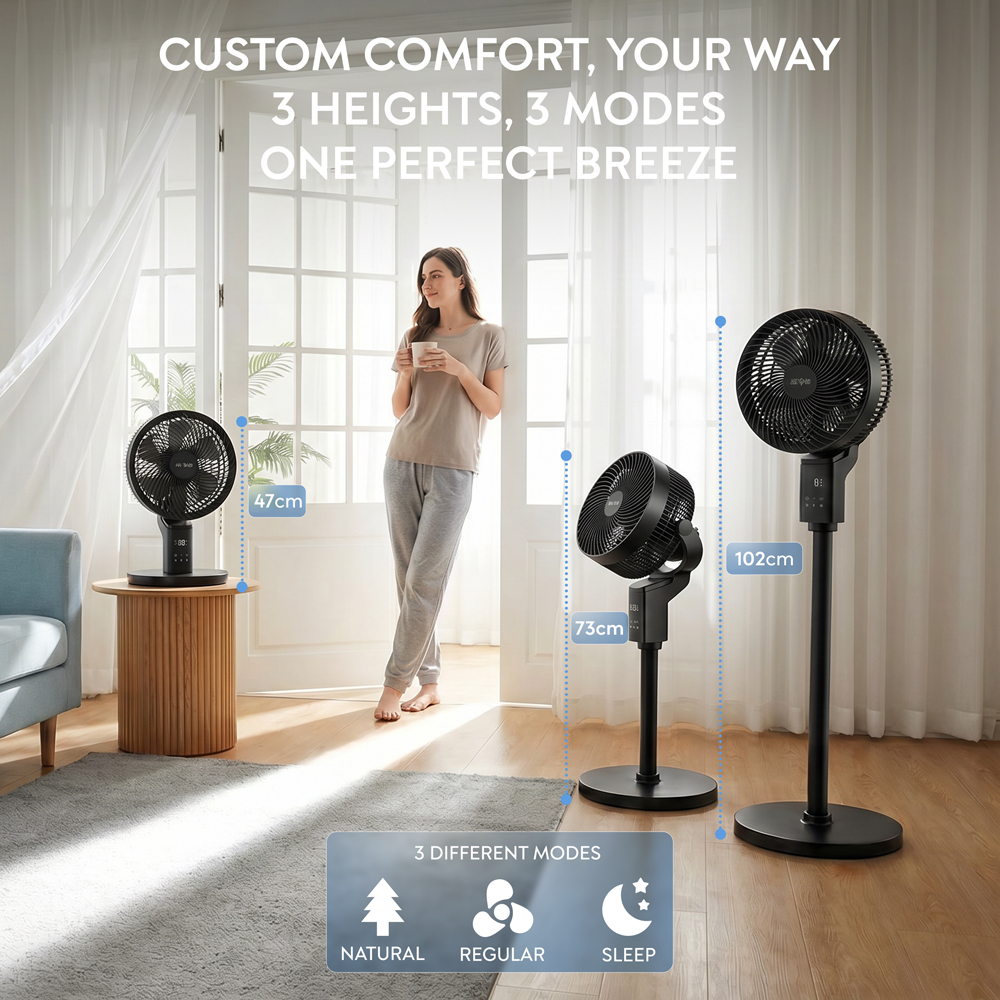 Air Pro Black SmartVoice 3D Oscillating Height Adjustable Mono Pedestal Fan with Remote 12 inch Image 9