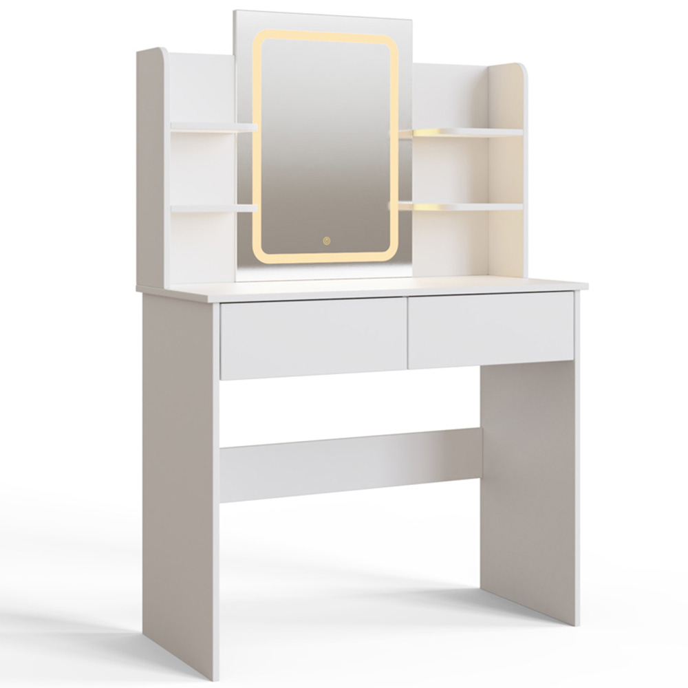GFW Sadie 2 Drawer 4 Shelf White Dressing Table with LED Mirror Image 3