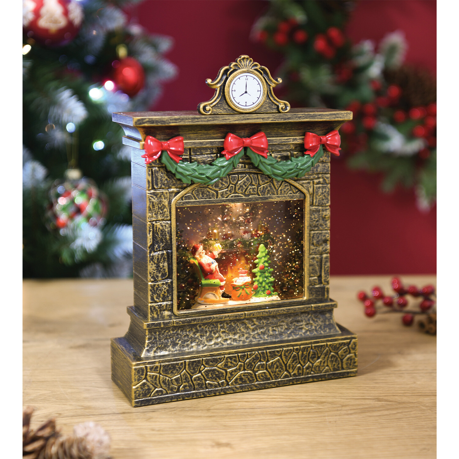 LED Fireplace Lantern With Santa - Brown Image 3