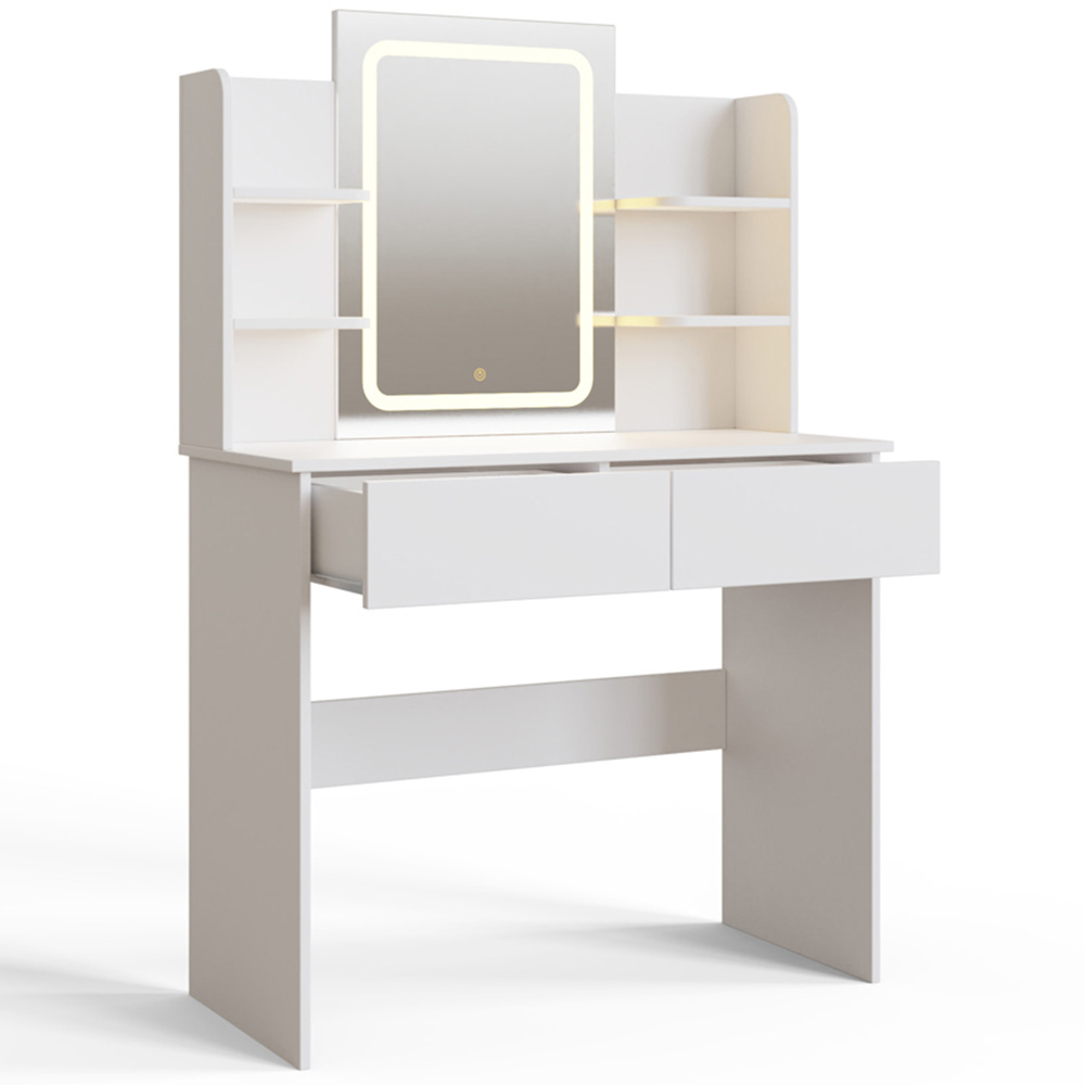 GFW Sadie 2 Drawer 4 Shelf White Dressing Table with LED Mirror Image 6