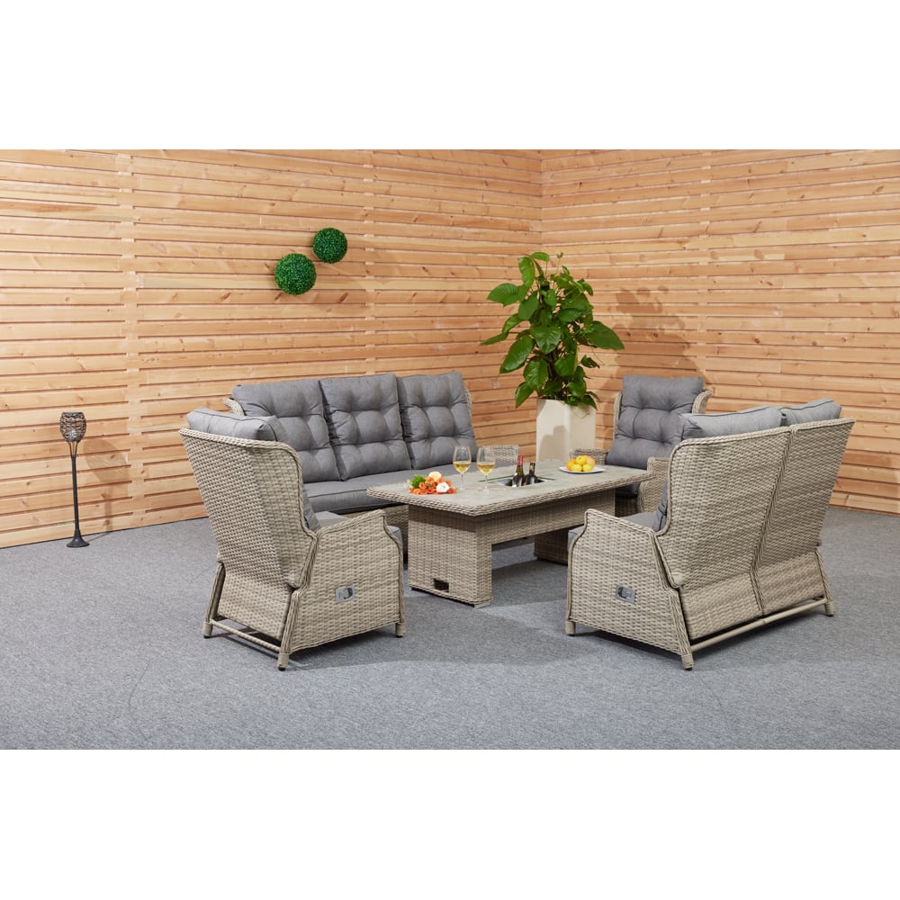 Cambridge 5 Piece Wicker Reclining Patio Sofa Set Natural and Grey Image 3