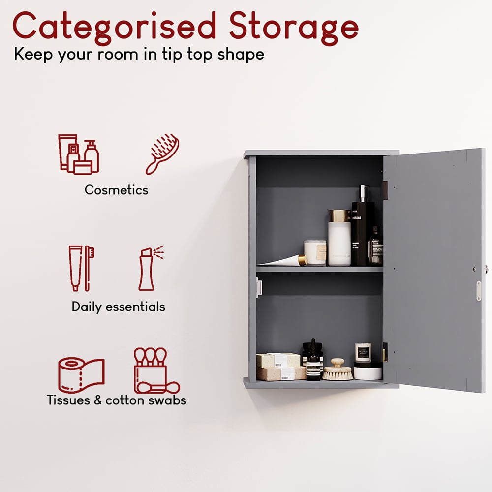 Bath Vida Priano Single Door Grey Mirror Bathroom Cabinet Image 8