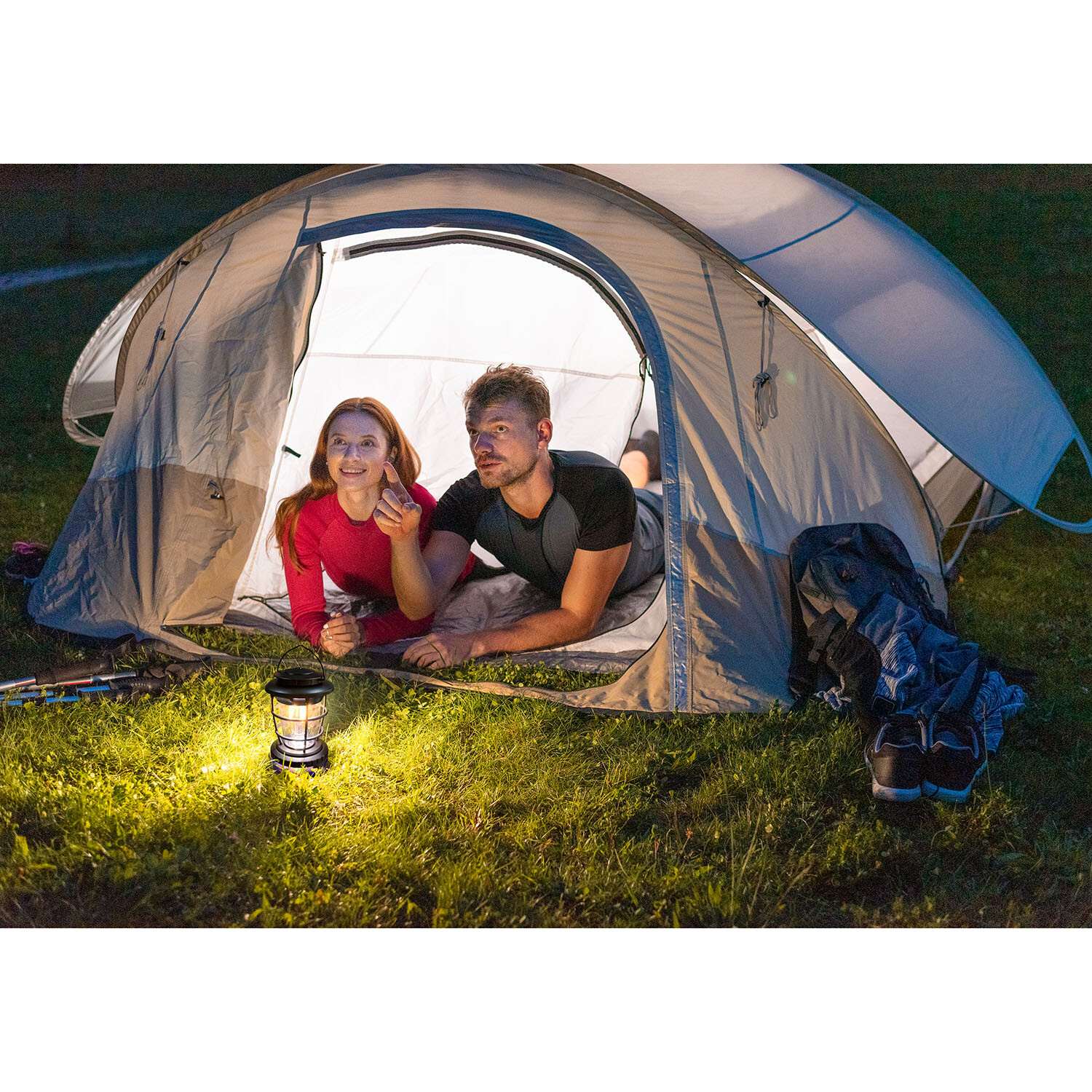 Lantern with Strip Light - Black Image 2