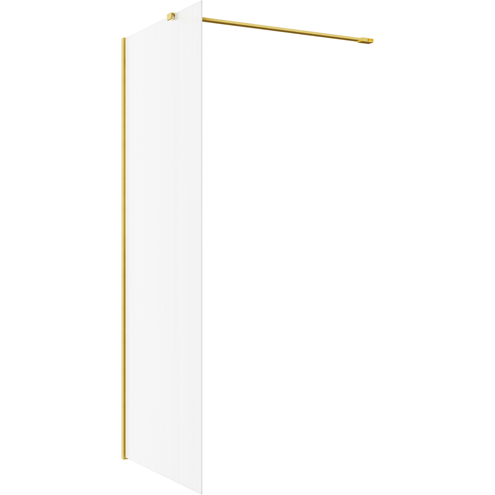 Bathstore Nero Fluted Glass Wetroom Shower Panel with Brushed Brass Profile and Side Arm 900mm Image 3