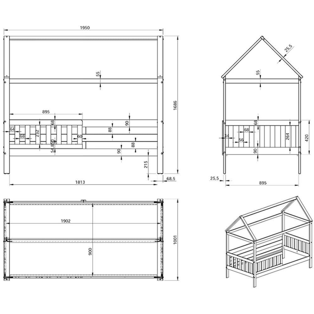 Noomi Alisa Single Continental White Wooden House Bed Image 5
